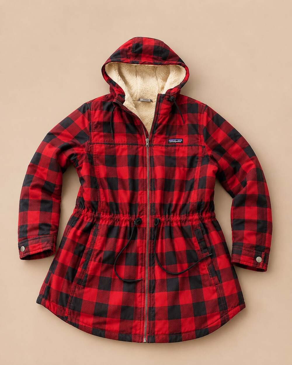 Columbia Chatfield Hill Hooded Fleece-Lined Jacket Red Buffalo Plaid Women's (e)